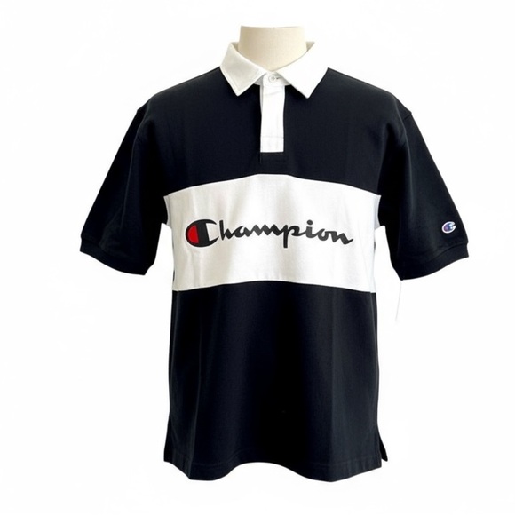 Champion Rugby Shirt Black and White Mens NWT - Picture 1 of 3